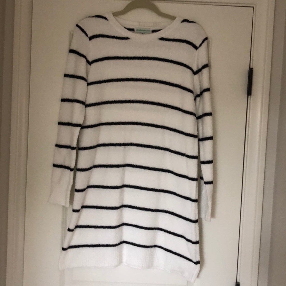 Black and white stripe chenille sweater dress